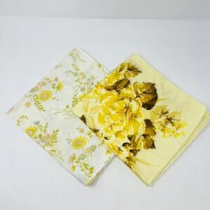 Lot of 2 Vintage Sheet Pillowcases Floral Floral King Size Yellow Pink